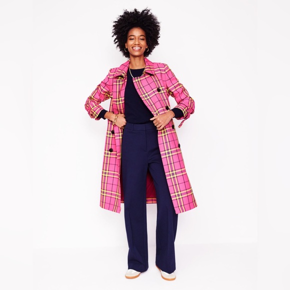 NWT Boden Cheltenham Trench Coat Pink Neon Check US 10 / UK 14P - Picture 2 of 16